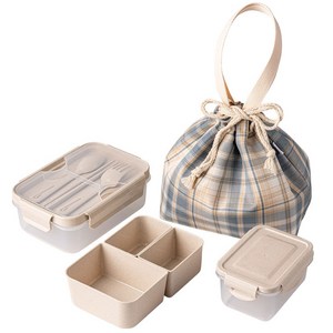 나누담 데일리 도시락 2+1칸 1100ml + 밀폐용기 450ml + 보냉백 세트, 아이보리(보냉백), 1세트