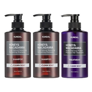 쿤달 네이처샴푸500mlx2개+ 트리트먼트500mlx1개 클린솝향, 1세트