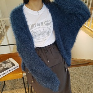 상상그이상 여성용 국내제작 루즈핏 부클 퍼 솔잎 가디건 브이넥 펄니트 청순한 색감예쁜 3게이지 깃털 가디건 털빠짐 없는 여리핏 니트