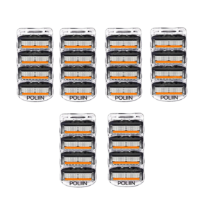 POLIIN 호환 질레트 면도날 5중날 퓨전 프로글라이드 신형 (Black+Oange), 6개, 4개입