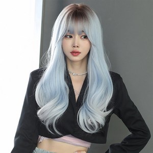 하이유니 쿨라 아이스블루 웨이브펌 롱 헤어 통가발 62cm, 아이스블루 - 통가발+거치대+헤어망, 1개