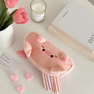 [당일출고] 돼지 필통 파우치 동물 인형 학용품 대학생 펜케이스 조카 선물 새학기 친구 애착 인형 쿠션 대용량, 1개