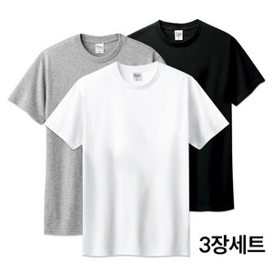 완티 1+1+1 남녀공용 17수 라운드 반팔티 3장세트 무지 면티 (화이트.블랙 그레이)