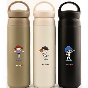 파우더핸들 이중진공 네임텀블러 500ml 컬러인쇄, 블랙, 1개