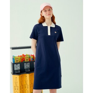 23SS [23SS]네이비 퍼피자수 면 반팔카라원피스 HSDR3BL61N2