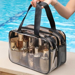 포런포런 방수 메쉬백 물빠지는 목욕 수영가방, 투명 브라운