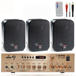 JBL 블루투스 매장용 카페 매장 업소용 벽걸이 미니 앰프 스피커 세트, 블랙, JBL 3개