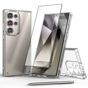갤럭시S24 울트라 투명 방탄 클리어 젤하드 범퍼 휴대폰 케이스 + 액정보호 강화유리 글래스 풀커버 세트