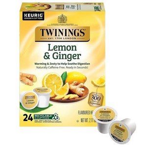 Twinings 레몬 앤 진저 허브 티 K-컵 포드 큐리그용 24개 (1팩) 천연 카페인 프리 뜨겁거나 아이스 즐기기  포장은 다를 수 있음, 24 Count (Pack of 1), Lemon & Ginge