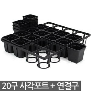 사각포트 연결구 20구 24구 40구 세트 - 다육포트 모종판 사각포트 모종 삽목 상자 연결포트 묘목 모판 화분 다육이 트레이 재배 씨앗, 03_세인_사각포트 연결구(20구)-세트