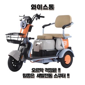 와이스톰 강력한힘 여성 노인 3륜 세발 전기오토바이 전동스쿠터 2인용 3인용 출퇴근, 오렌지, 경량스틸