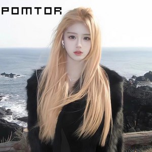 POMTOR 여성 롱 웨이브 통가발, 1개, 로즈레드