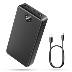 UOOFON 고속충전 대용량 보조배터리 30000mAh PD 22.5W QC3.0 잔량표시 멀티단자 + 20W C타입 케이블, 블랙-30000mAh, P1