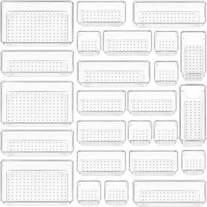 Helind 다용도 옷장 사무실 화장품 욕실 책상 서랍 정리함 트레이 사이즈 아크릴 투명 보관 수납함 25피스 가정용, 1개, 흰색