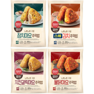 비비고 햇반 쿡반 주먹밥 (참치마요 + 스팸김치 + 불닭마요 + 치킨갈릭), 500g, 1세트