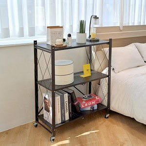 원터치 이동식 일체형 폴딩선반 3단선반 철제선반 접이식 수납장 타공형 중량형 스탠드 팬트리, 일체형 3단선반 - 블랙