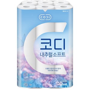 코디 내추럴소프트 3겹 롤화장지, 27m, 30롤, 1개