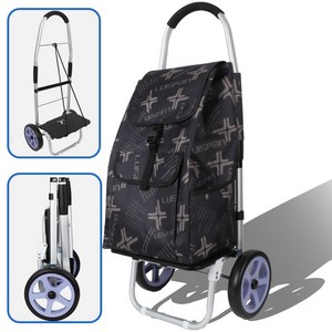 세컨드포그 바퀴달린 접이식 시장 장바구니 발판 캐리어 카트, 1개, 블랙