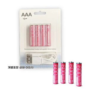 WINZONE USB C타입 충전 배터리 충전 건전지 AAA 1.5V 400mAh (600mWh) 4P세트/동시충전 케이블/Li-ion, 4개, 1세트