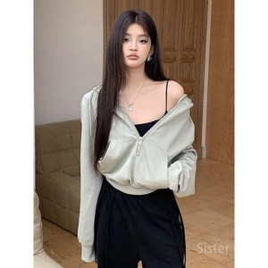 언니의하루 여성후드반집업 숏후드 루즈핏 캐주얼 긴팔 3 Size