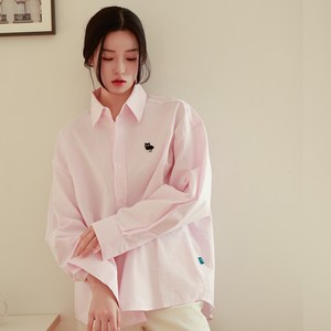 힙스터캣 30수 옥스포드 오버핏 스트라이프셔츠 피치핑크