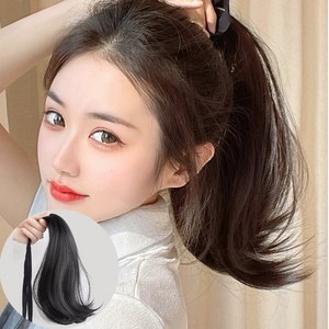 하이유니 네츄럴웨이브펌 숏 포니테일 스트랩 30cm 붙임 머리 헤어 여자 여성 부분 피스 가발, 네츄럴블랙, 1개