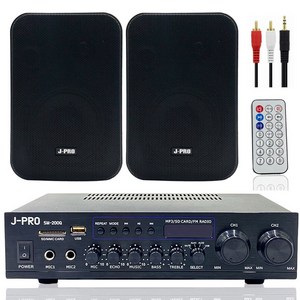 J-PRO 4인치 블루투스 매장용 카페 매장 업소용 벽걸이 북쉘프 미니 앰프 스피커 세트, 블랙, 내부 2개