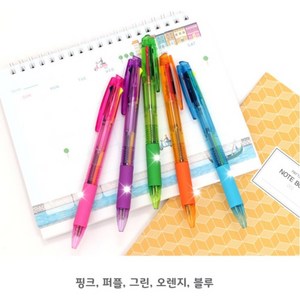 국산볼펜 루네형광 3색펜(형광2색+니들1색 투명) _ 형광심 2개+니들심 1개가 한꺼번에_특이한 기능성 볼펜, 10개, 골고루(핑크 그린 퍼플 오렌지 블루 각각 2개씩)