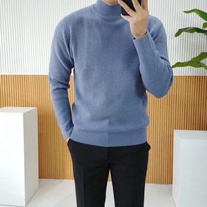 로니제이 남자 캐시미어 스판 미니 골지 데일리 무지 반폴라 터틀넥 니트