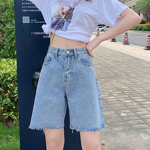 주디앤 로엘 여성 하이웨스트 5부 컷팅 데님 반바지