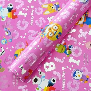 뽀로로 비닐 증착롤 포장지 잔망루피 에디 선물 포장 어린이집, 1개, 핑크