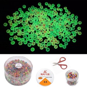 체리아트 야광비즈 알파벳 1 000개 스판낚시줄 시드비즈 미니 가위포함, 1세트, 컬러혼합
