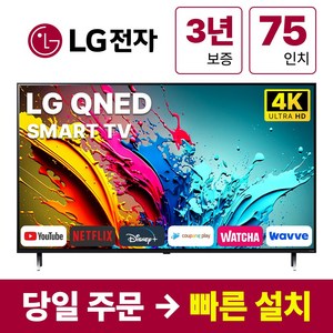 LG전자 75인치(190Cm) 4K UHD 스마트 TV 75QNED80, 방문설치, 스탠드형, QNED80, 75인치