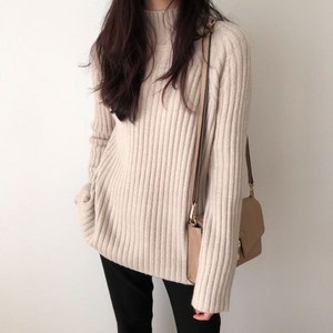 헤이린 여성 사면 골지 반목 니트