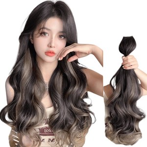 가발위드 옴브레 투톤 웨이브 붙임머리 브릿 포인트 시니온 가발, 1개, 블랙 믹스브라운