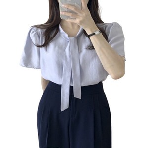 스윗하우스리 여성 타이 리본 반팔 블라우스