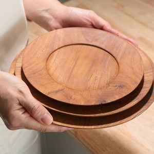 트리포크 티크 양식 앞접시 나무 샐러드 캠핑 접시, MIDDLE_22.5cm, 1개