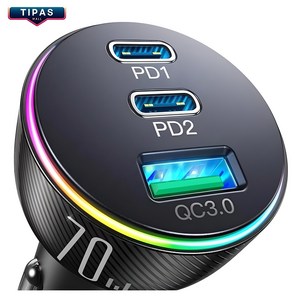 [티파스] 조이룸 초고속 차량용 3포트 시거잭 충전기 C타입 70W PD3.0/QC3.0, [티파스]차량용3 포트 초고속충전기