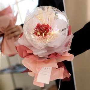 KAKAMORY 풍선 꽃다발 고급 프리저브드 플라워, 꽃다발형, 중형, 레드카네이션, 1개