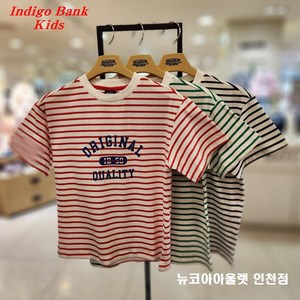 인디고뱅크키즈 [2024 여름 신상]@@여름철 데일리 아이템@@품넓은 세미 오버핏@@아동 주니어 공용 스트라이프 세미 오버 반팔티 IKRA24401