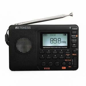 자가 발전 라디오 Retekess V115 휴대용 미니 단파 스피커 소형 AM FM mp3 고감도 포켓 디지털 풀밴드 충전식 테레오 다기능 레코더 수면 시간지원 TF 카드, 1) V115