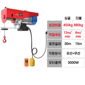 독일기술 고출력 무선 호이스트 산업용 리프트 전동 윈치 농업 가구 냉장고 운반, 타입A 450kg/30m-880kg/15m 유선+무선, 1개