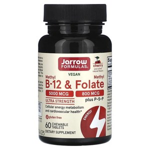 재로우 Methyl B-12 5000mcg & Folate Chey Flavo 800mcg 츄어블 타블렛, 1개, 60정