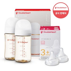 더블하트 모유실감 3세대 PPSU 베이직 트윈팩 240ml+젖꼭지(2입), 젖꼭지M, 제뉴인화이트 트윈팩, 1개