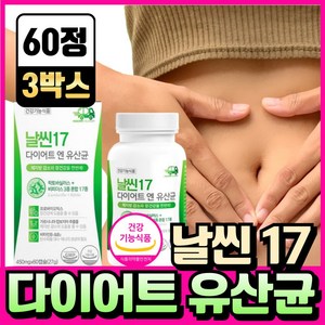 BNR17 비에날씬 유산균 다이어트 bn17 식약청인증 캡슐 비엔알17 / 날씬17 다이어트 엔 유산균, 3개, 60정