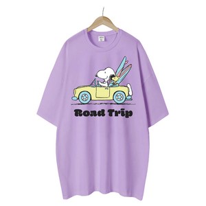 엠제이스타 피너츠 라이센스 여성 자동차여행 반팔 루즈핏 롱 프린팅 캐릭터 티셔츠 오버핏 반팔티