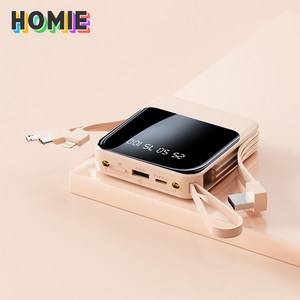HOMIE 보조배터리 20000mAh 캠핑용 휴대용충전기 일체형 멀티단자 전력량 표시, 핑크색-XM