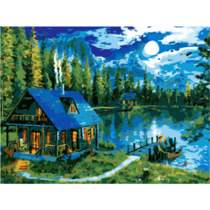 모모픽스페인팅 DIY명화그리기세트 대형 60x75cm 유화 꽃그림 풍경 인물, WP19 호숫가통나무집
