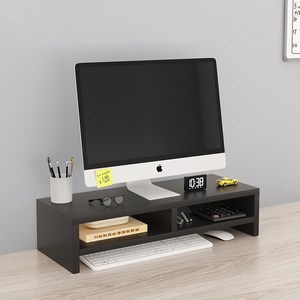 해송무역 모니터 보조 받침대 선반, 2단, 블랙