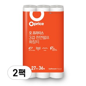 오프라이스 3겹 펄프 화장지 27m 36롤 2팩, 2개